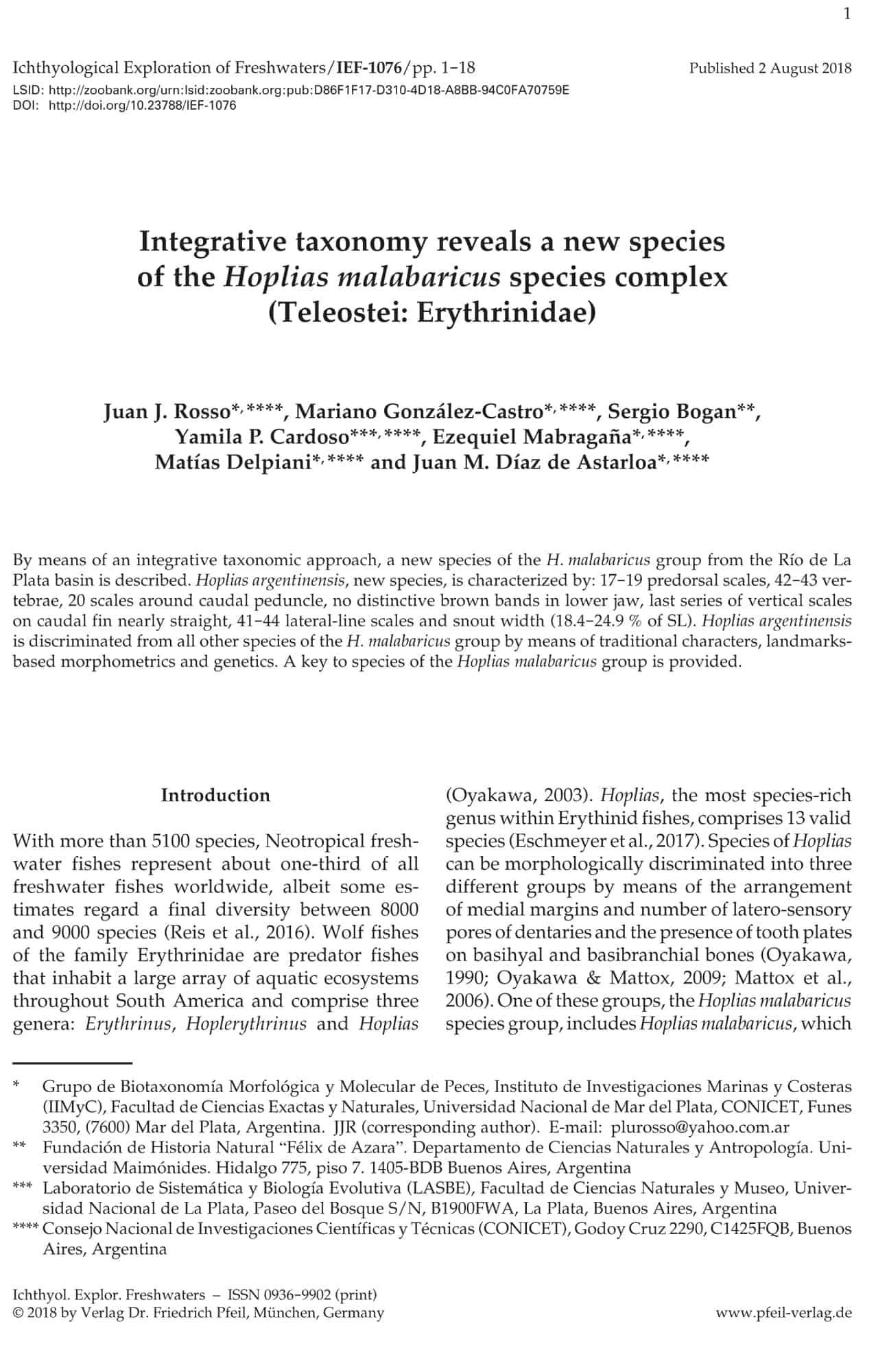 Integrative taxonomy reveals a new species of the Hoplias malabaricus species complex (Teleostei: Erythrinidae)